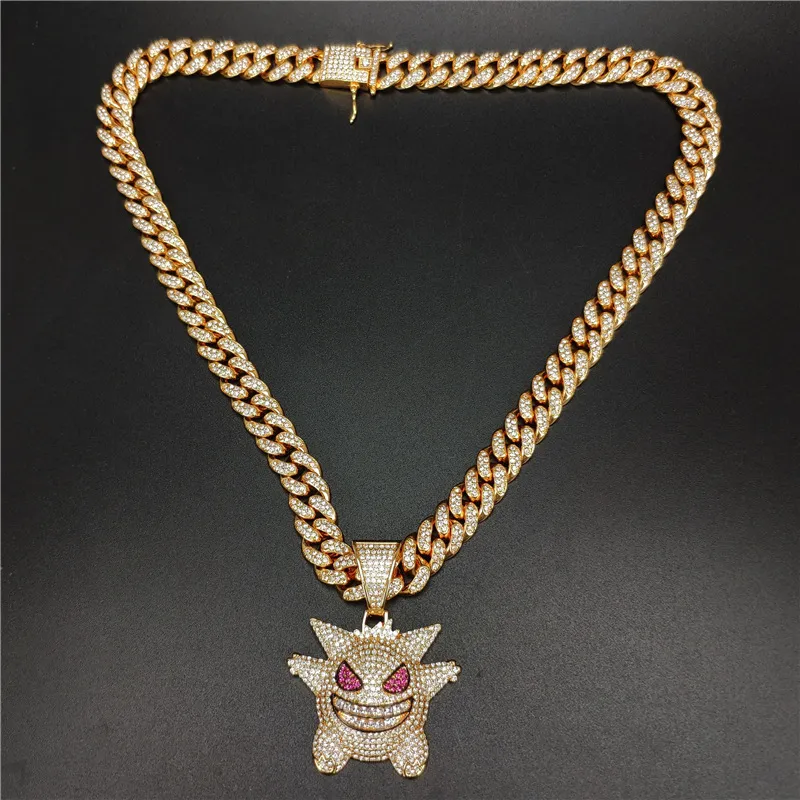 Luxe hiphop persoonlijkheid geng spook cartoon micro ingelegde paarse zirkoon hiphop hangige ketting ketting cubaanse keten sieraden3515323