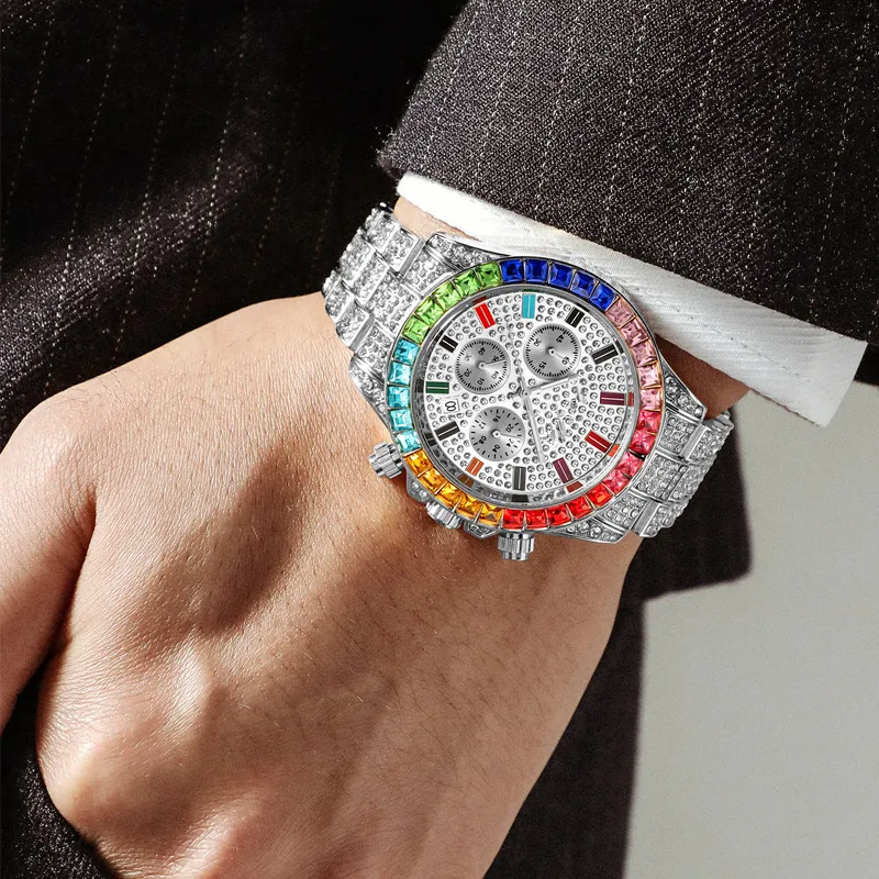 Nuovi orologi di design di lusso con batteria al quarzo con data di calendario e diamanti colorati uomo donna multifunzionale290Q