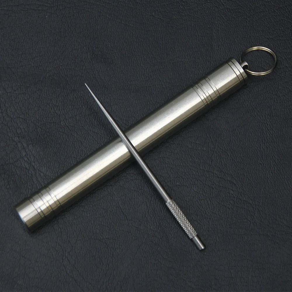 Mode sleutelhanger draagbare titanium staal metalen zak tandenstoker houder met reizende sleutelhanger tandenstokers Box254S