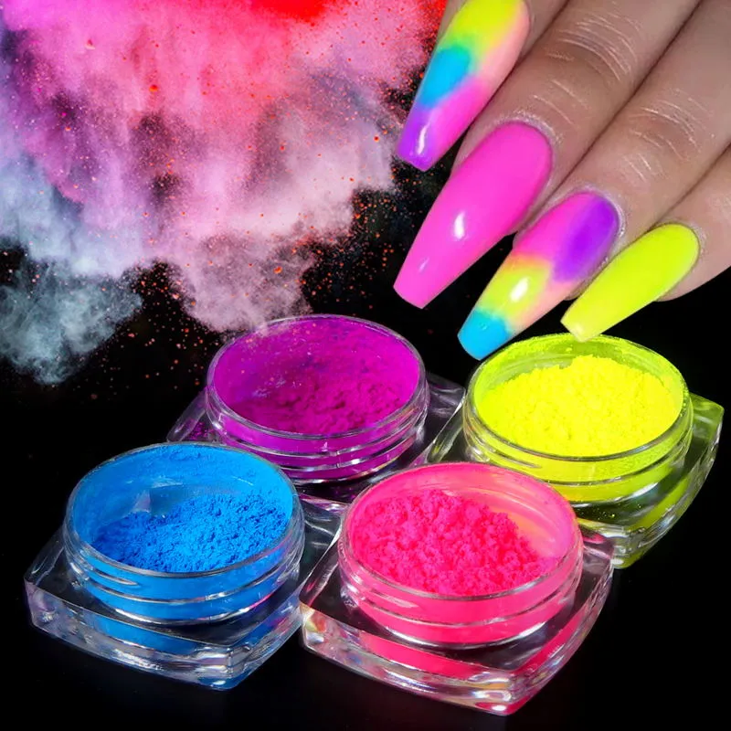 Nessuna scatola di cattivo odore Neon Pigment Nail Powder Dust Ombre Nail Glitter Gradient Glitter Iridescente Polvere acrilica Decorazione unghie