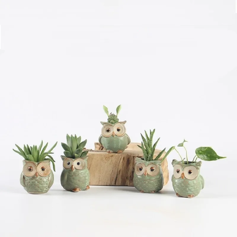 5 datorer Set Creative Ceramic Owl Shape Flower Pots Planter Desk Söt design Succulent Y2007232448