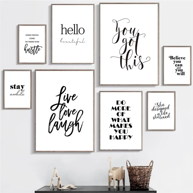 Live Love Laugh Inspiring Quotes Wall Art Canvas Painting Black And White Wall Poster Prints For Living Room Modern Home Decor8516329