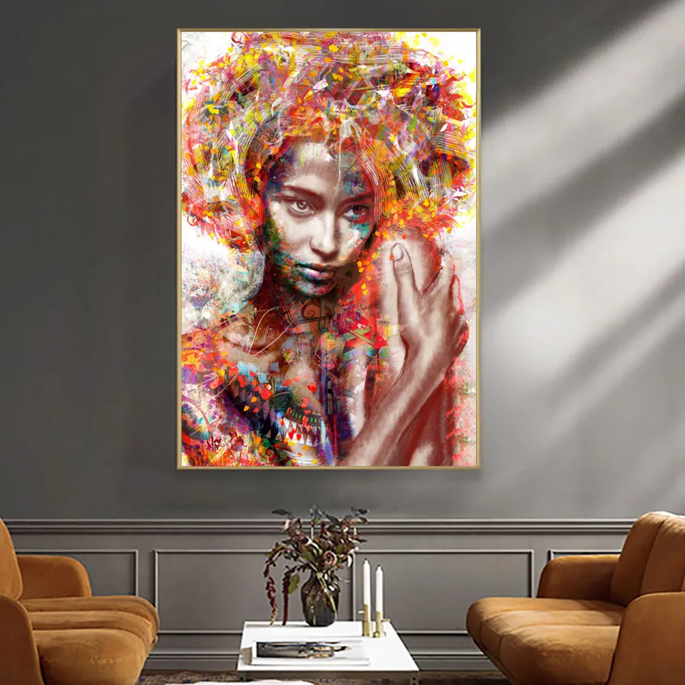 Aquarela mulher africana retrato pintura a óleo sobre tela moderna arte da parede cartaz e impressões imagens gráficas decoração do quarto 4048289