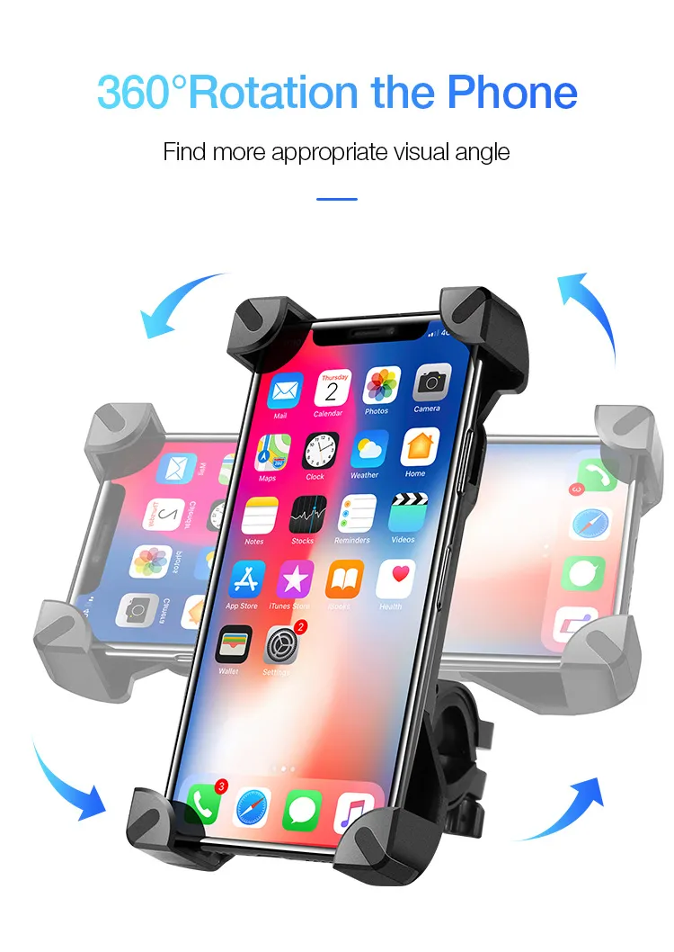 Cross Country Sports Anti-Shake Smart Phone Holder Universal 360 ° Roterande Justerbar Cykelhållare Motorcykelhandtag Mobiltelefonhållare