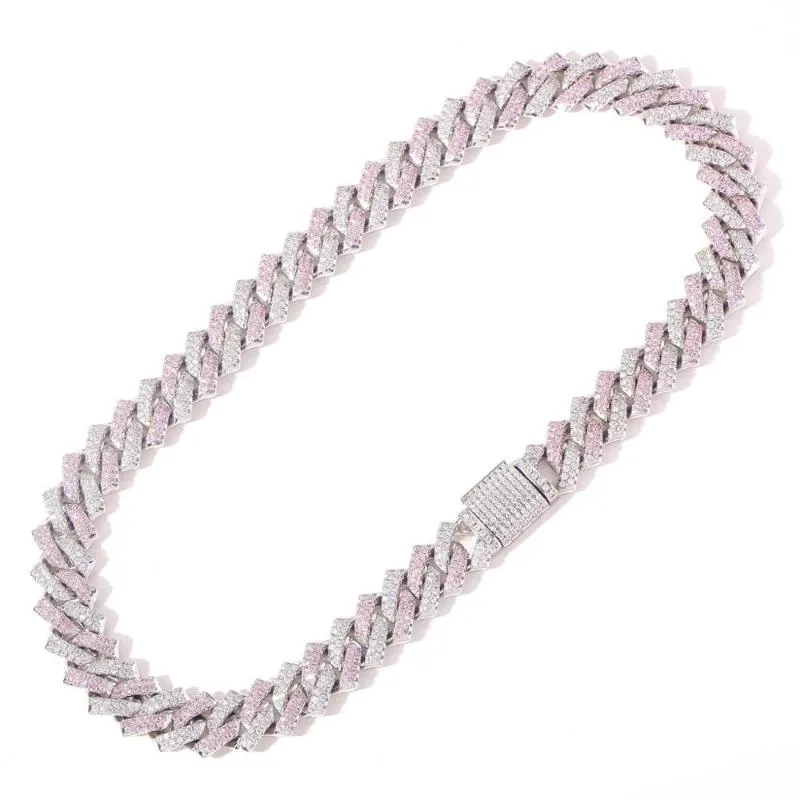 Iced Out Chains For Men Women Pink Cuban Link Necklace Luxury Micro Paved CZ Cuban Chain Hip Hop Jewelry Gifts1291E