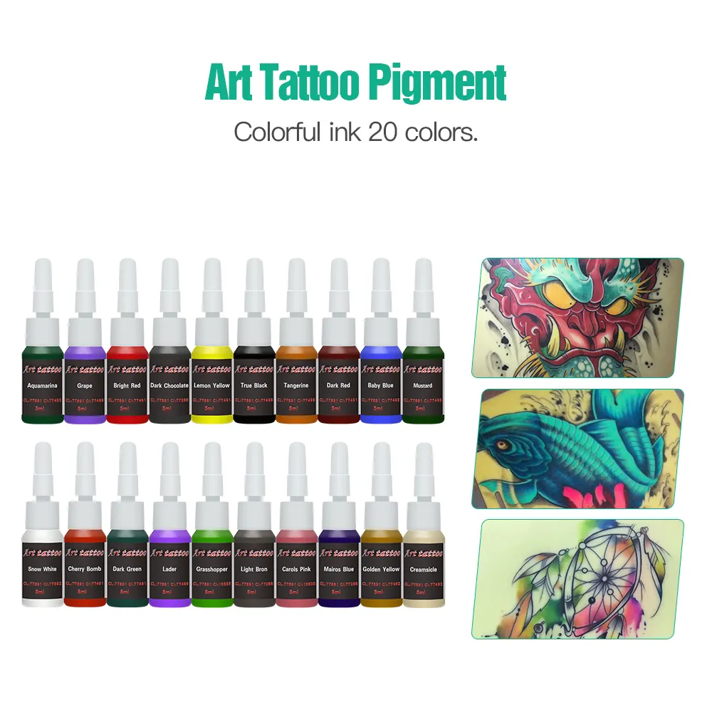 Complete beginner tattoo kit 20 kleuren inkten mini tattoo voeding goedkope tattoo kit set grips naalden tips benodigdheden4215882