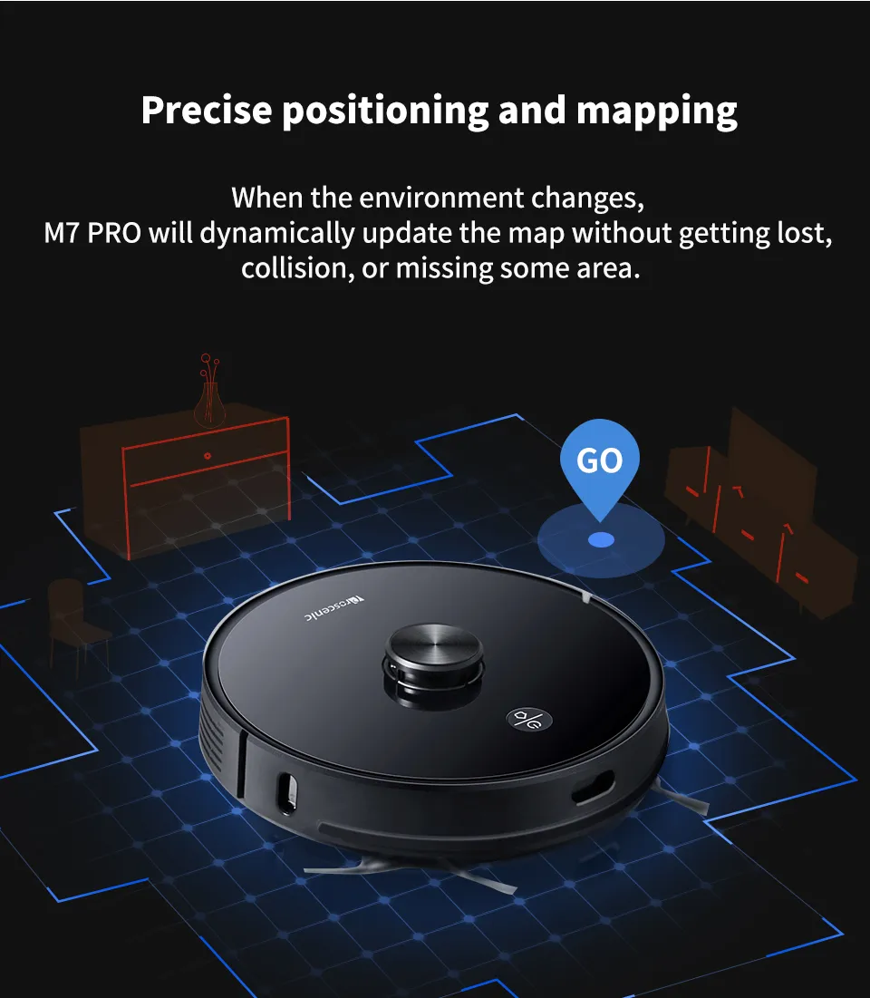 ProScenic M7 Pro WiFi Robot dammsugare 2700PA Power Sug med lasernavigering för hem Rengör djurhår och mattor