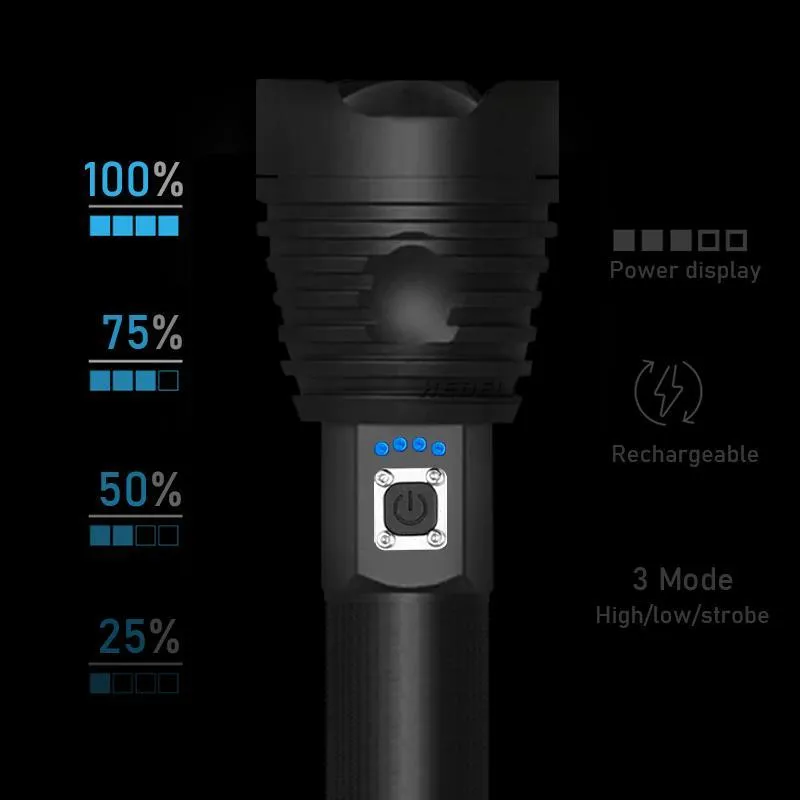 High Lumens 90最も強力なLED懐中電灯USB充電式トーチ50 70ハンドランプ26650 18650バッテリーフラッシュライト20101932536783425