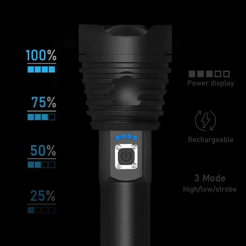 Yüksek Lümenler 90 En Güçlü LED El Feneri USB Şarj Edilebilir Torch 50 70 El Lambası 26650 18650 Battery Flash Işık 20101932539361237
