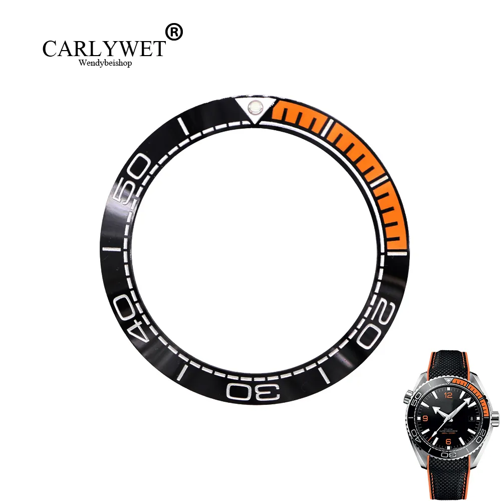 Lunette de montre en céramique, noir, Orange, argent, écriture 41, 5mm, extérieur, pour Omega SEAMASTER PLANET OCEAN 600M, COLLECTION 2773