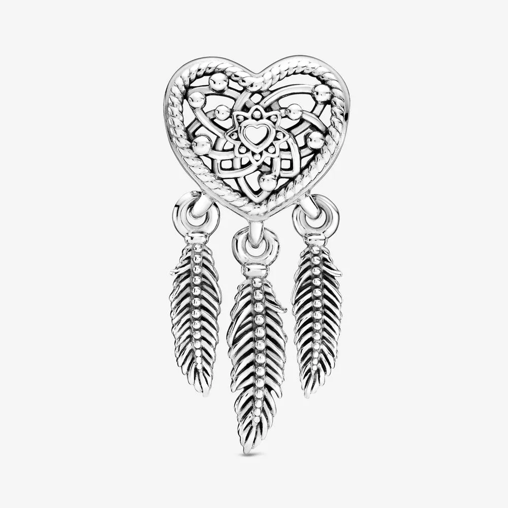 NOUVEAU 925 STERLING Silver OpenWork Heart Three Feathers Dreamcatcher Charm Fit Original European Charm Bracelet Fashion Bijoux AC310I