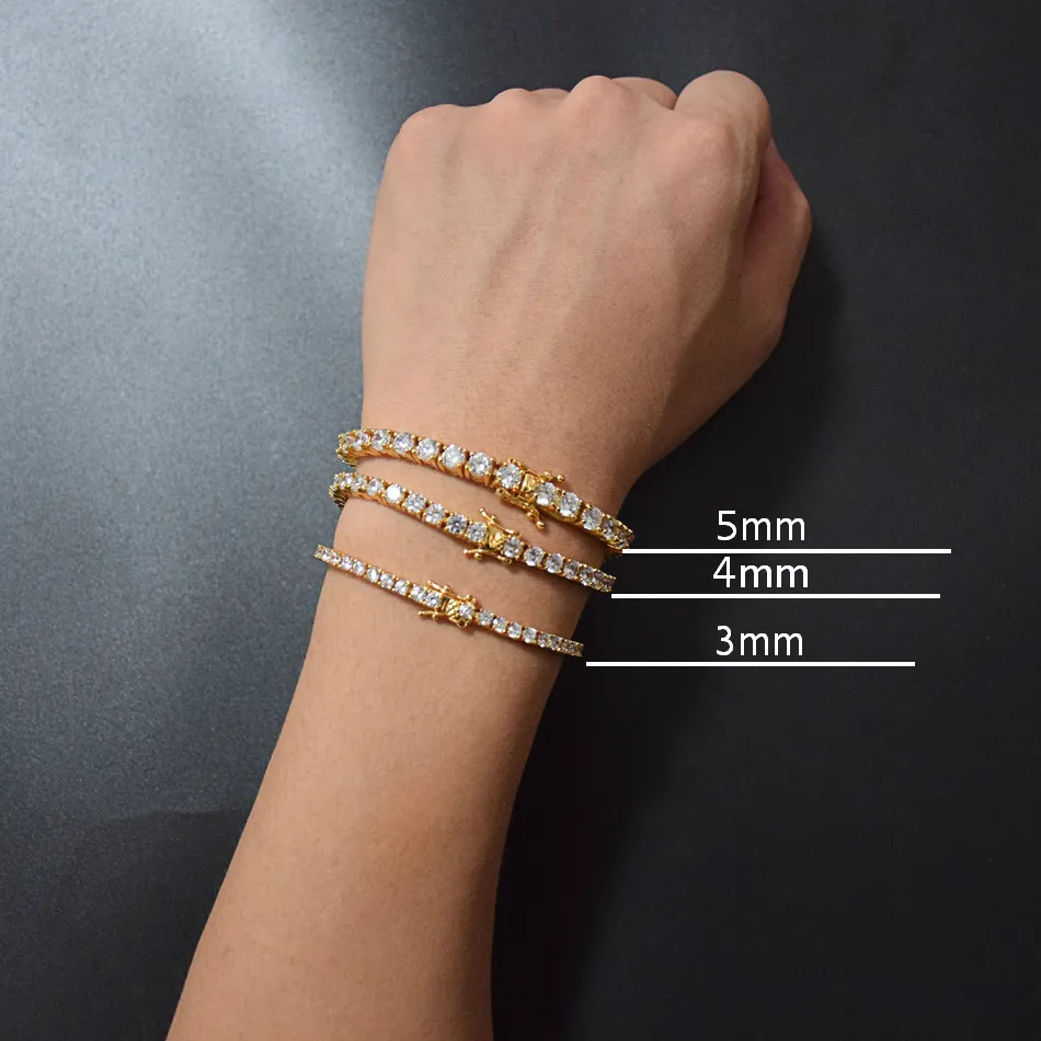 Mens Iced Out Tennis Chain Gold Silver Armband Fashion Hip Hop Armband Jewelry 3 4 5mm 7 8inch247p