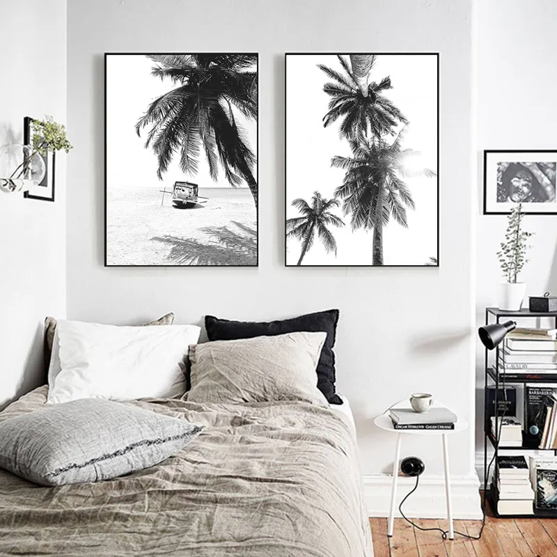 Affiche de paysage tropical noir blanc minimaliste de mur minimaliste