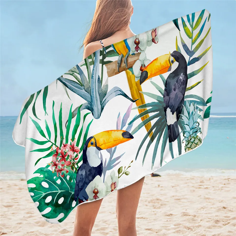 BeddingOutlet Serviette de bain florale Salle de bain Plantes tropicales Microfibre Serviette de plage Feuille Ananas Serviette de douche Toucan toalla playa Y200429