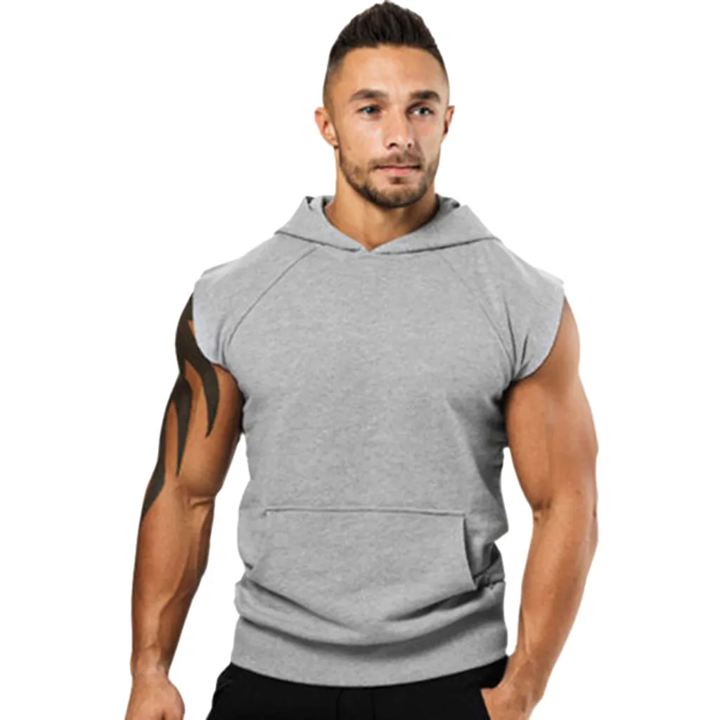 Fashionable Men's Hooded Vest Jackets Summer Bodybuilding Gyms Lightweight Sleeveless Contrast Hoodie Tank Tops Male Clothing MX200815