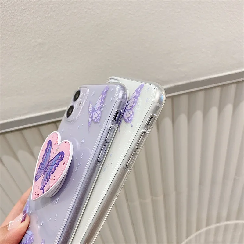 iPhone 13の新しいInsかわいい蝶の透明なケース12 11Pro Max Case SE XS Max XR 6 7 8 Plus Epoxy Stand Clear Silicone Phone C4438958