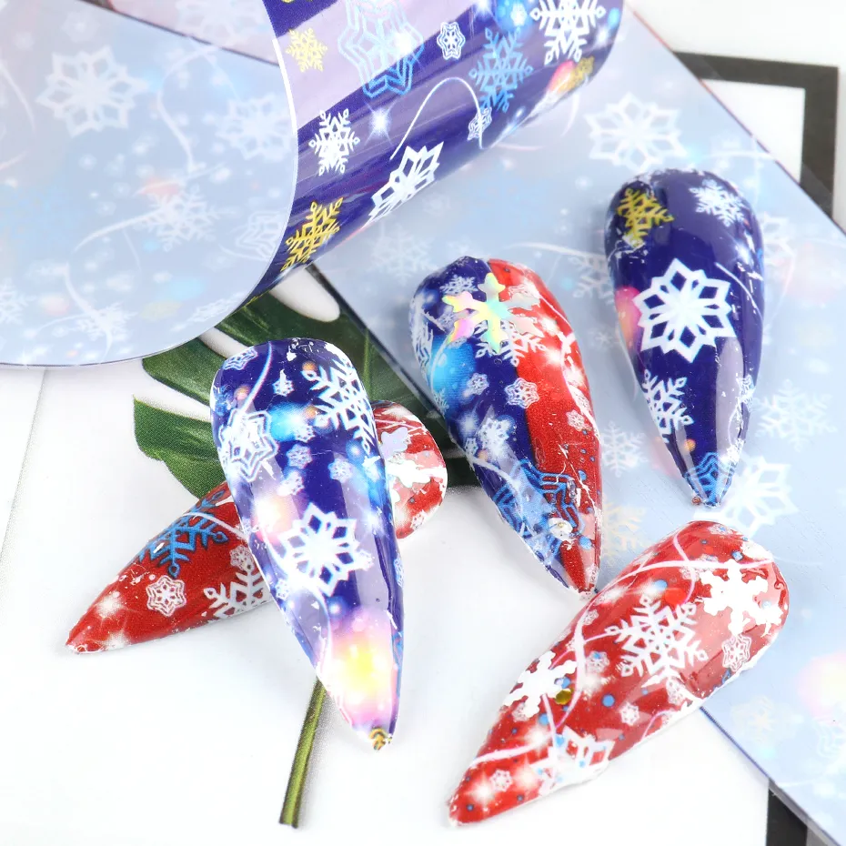 Confezione da 10 adesivi lamina unghie di Natale Inverno Set Babbo Natale Fiocchi di neve Nail Art Transfer Slider Decorazione manicure Wrap CHSW73586359