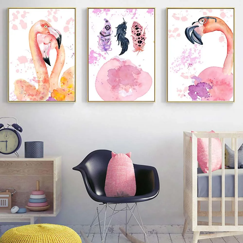 Elegancki styl Flamingo Feather płótno plakat i nadruk Malarstwo sztuki ścienne Nordic Dekoracja Dekoracja Zdjęcia Dekorowanie sypialni dla niemowląt 4515862