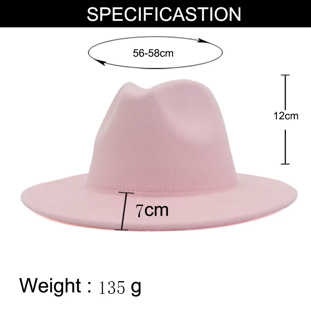 FS 60cm Hats for Women Rzadka Fedora Jazz Hat Pink Red Patchwork Wool Feel Trilby Cowboy Cap Elegant Lady Church Hats CX9258908