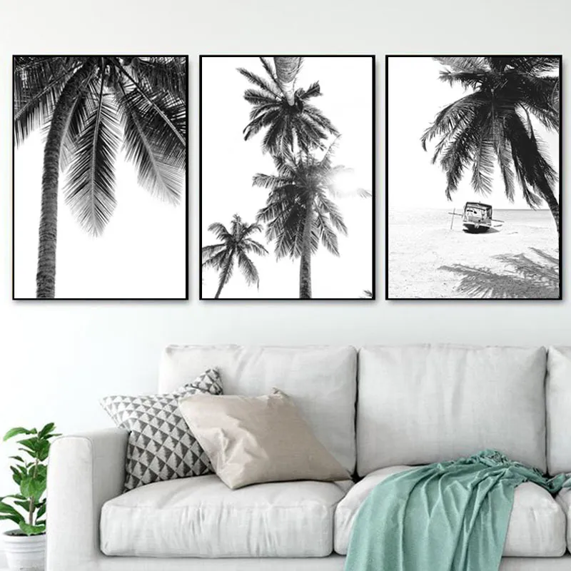 Poster del paesaggio tropicale nero Bianco Minimalista Minimalista Picture in tela di pittura Nordic Palm Tree Art Decor1570019