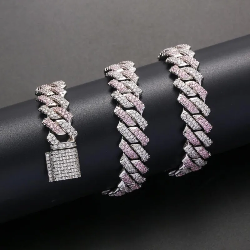 Iced Out Chains For Men Women Pink Cuban Link Necklace Luxury Micro Paved CZ Cuban Chain Hip Hop Jewelry Gifts1236T