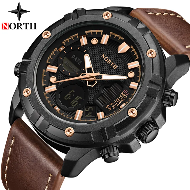 Montres hommes montre-bracelet militaire hommes LED numérique double affichage étanche montres de Sport ceinture en acier en cuir horloge à Quartz Relogio Mas2789
