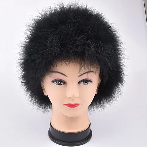 女性冬の毛皮帽子本物のダチョウの羽毛ターキー毛皮帽子マルチカラーターキービーニーハットフルリンライトウェイト207J