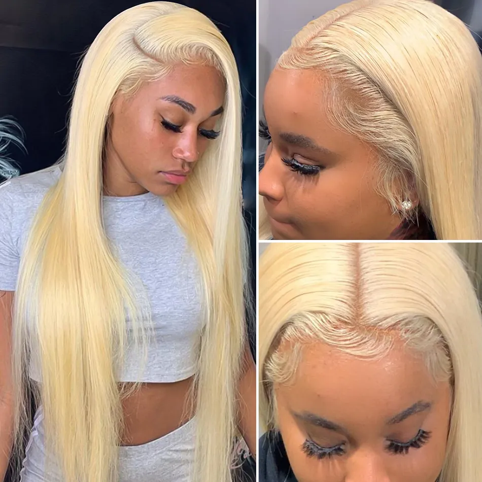 613 Blond Lace Part Wig Middle Part rechte menselijk haarpruiken 30 inch 150 transparante Braziliaanse kantparen voor vrouwen Remy2989315664071