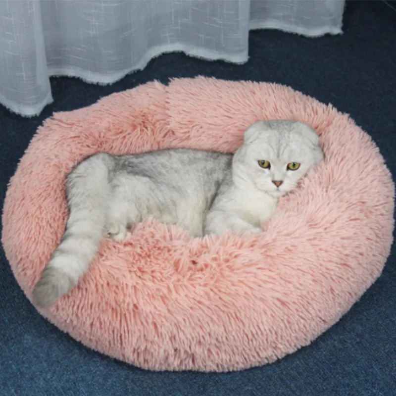 Rond long lit de chat en peluche maison pour animaux de compagnie tapis doux chien pour petits chiens nid de couchage chiot coussin goutte Y200330