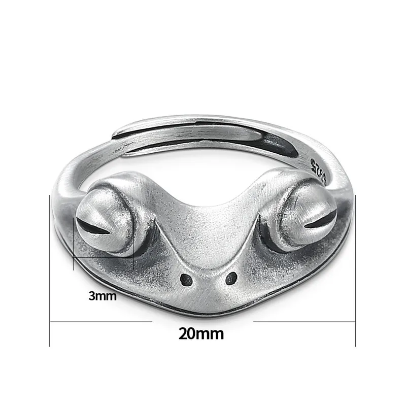 Vya 925 Sterling Silver Frog Open ringen voor vrouwen Men Vintage Punk Animal Figure Ring Thais zilveren Fashion Party Sieraden LJ2008318925686