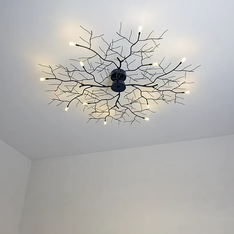 Plafonnier LED américain branche d'arbre nordique plafonniers en fer pour salon chambre lustres plafond décor luminaire284v