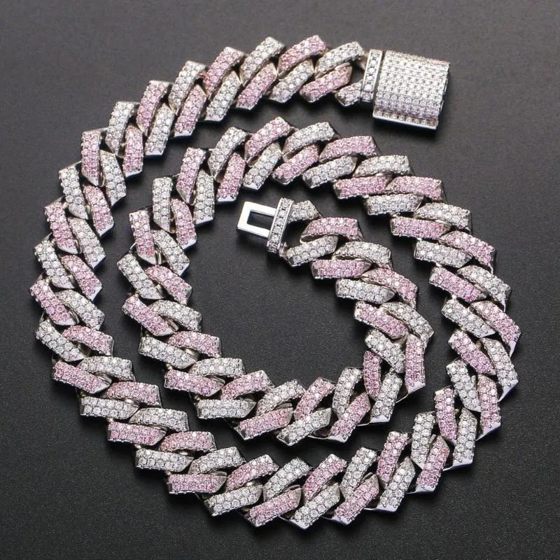 Chaînes glacées pour hommes et femmes, collier à maillons cubains roses de luxe, Micro pavé CZ, chaîne cubaine, bijoux Hip Hop, cadeaux 1236T