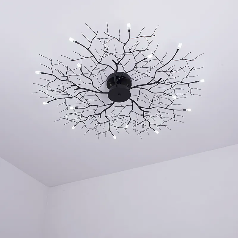 Plafonnier LED américain branche d'arbre nordique plafonniers en fer pour salon chambre lustres plafond décor luminaire284v