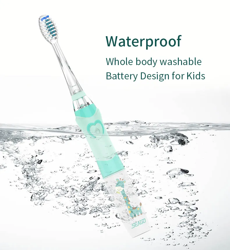 Seago Elektrische Zahnbürste für Kinder, Schallvibration, LED-Licht, 3 austauschbare Bürstenköpfe, weiche Borsten, elektrische Zahnbürste, 4 Modi