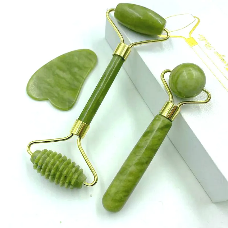 Natural Jade Massage Roller Guasha Board Spa Scraper Stone Facial Anti-Wrinkle Treatment Body Facial Massager Health Care Tools208e