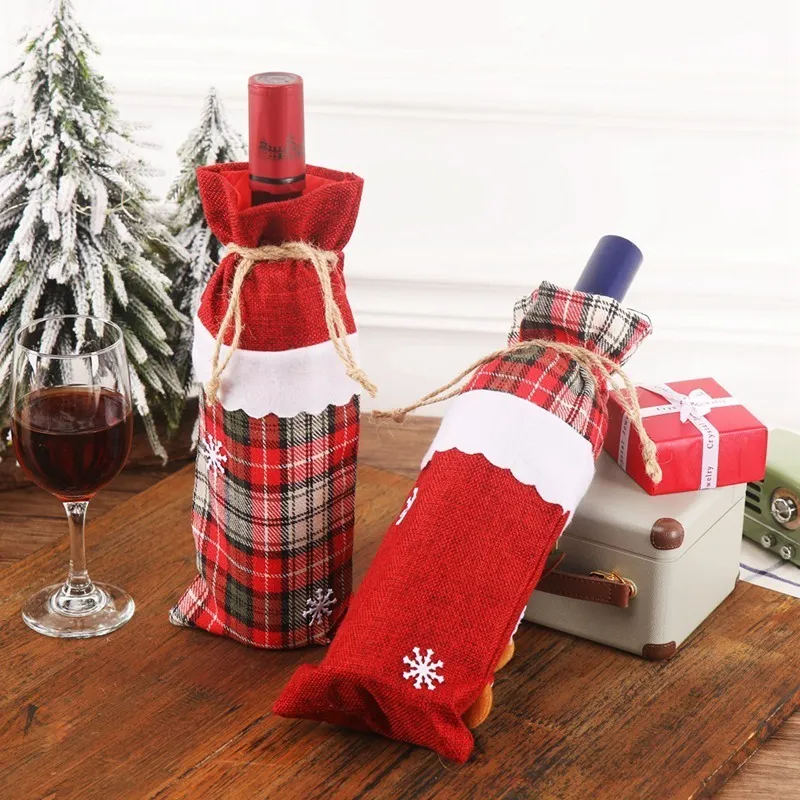 Couvercle de bouteille de vin de Noël Couvercle de bouteille de bouteille de bouteille de champagne Plaid pour la fête Accueil Décor Décorations de Noël Fournitures Botella de Vino