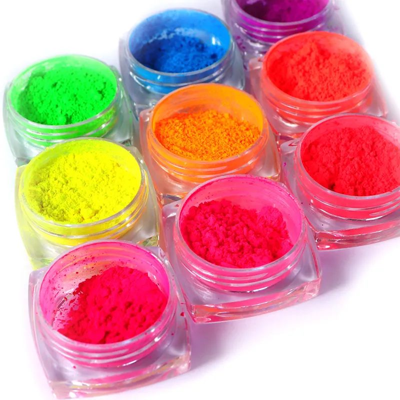 Nessuna scatola di cattivo odore Neon Pigment Nail Powder Dust Ombre Nail Glitter Gradient Glitter Iridescente Polvere acrilica Decorazione unghie