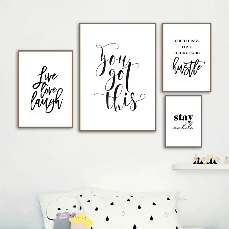 Live Love Laugh Inspiring Quotes Wall Art Canvas Painting Black And White Wall Poster Prints For Living Room Modern Home Decor8516329