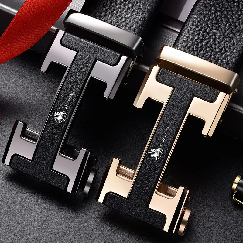 No onepaul Male Young Man Automatic Buckle Pure First Layer Leather Belt Men's Trendy Cowhide Business H-shaped208v