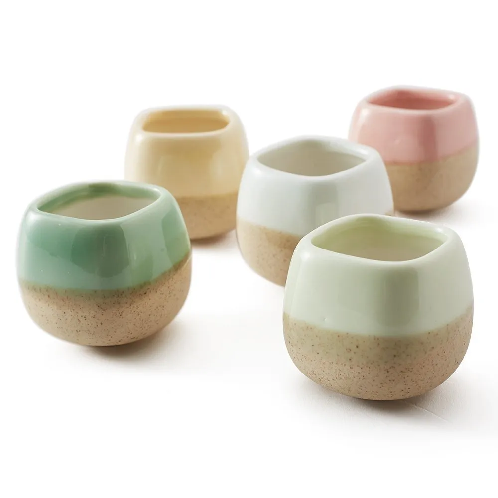 5 in Set 2.2 Inch Container Planter Ceramic Flowing Glaze Five Color Base Serial Set Succulent Plant Pot Cactus Flower Pot Gift Y200723