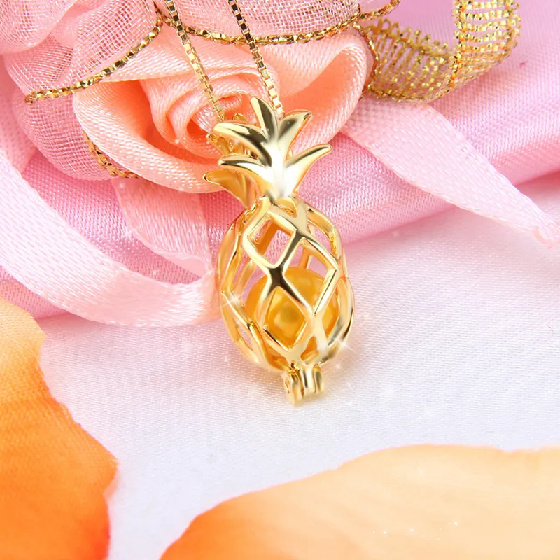 925 Silver Pendant for Women Jewelry Charms Popular Fruit Hollowed Pineapple Cage Pendant Pearl Locket Y200903