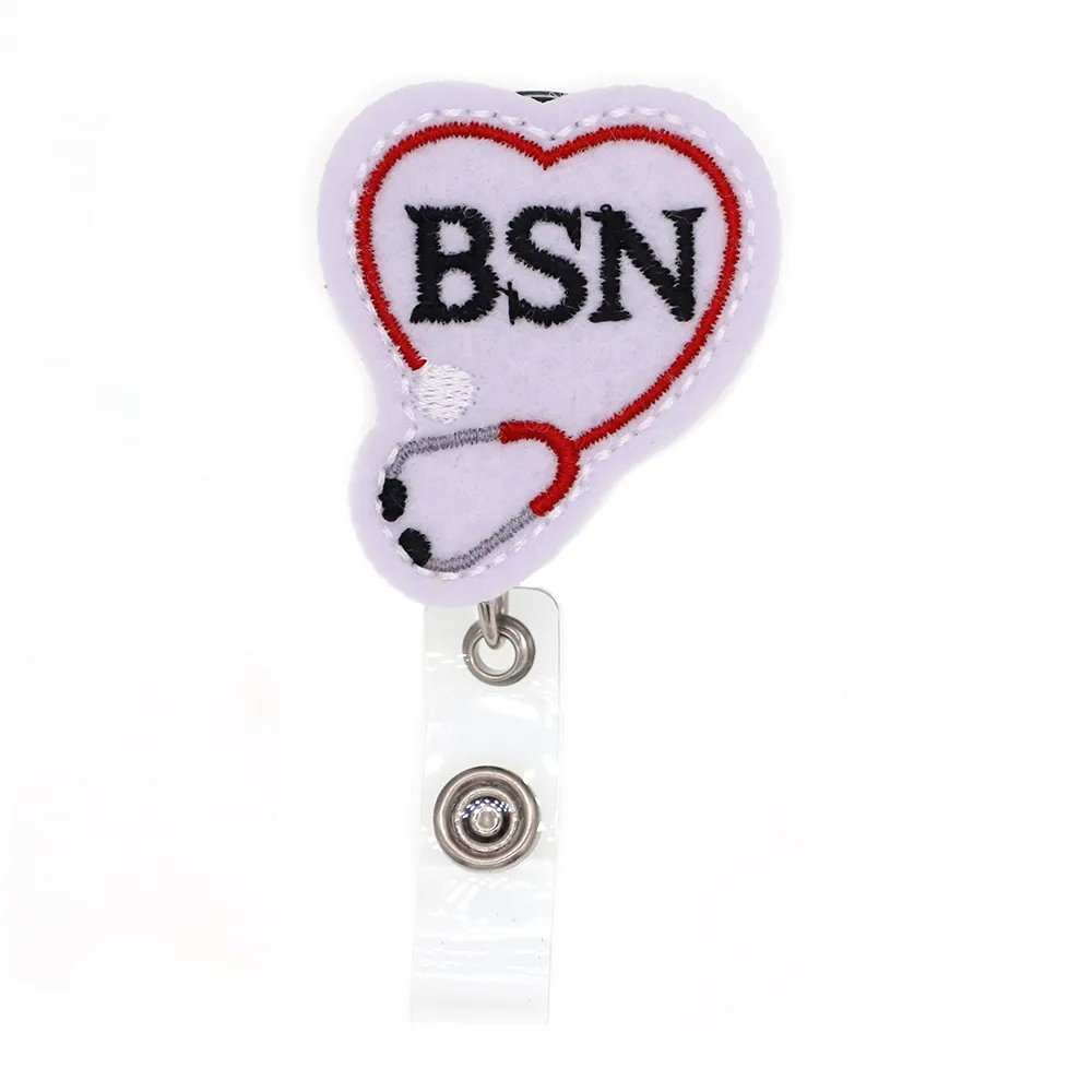 Aangepaste medische sleutelhanger vilt stethoscoop OT NP RN LPN ICU BSN ARTS RT MA PCT intrekbare badgehaspel voor verpleegster Accessoires267n