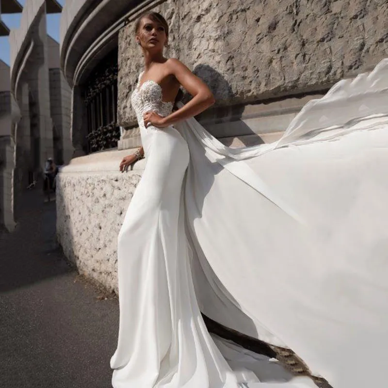 Mermaid Wedding Dresses with Wrap One Shoulder Illusion Lace Top Beach Wedding Gowns Bohemian Bride Dress4178576