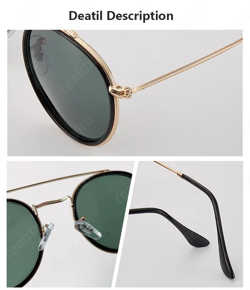 Double Bridge Vintage Round Metal Sunglasses women men Eyewear Uv400 Glass Lens Flash Sun Glasses Oculos De Sol 3647