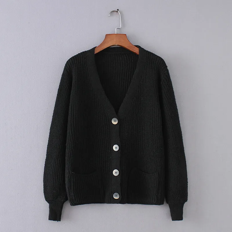 Flectit Cozy Ribbed Knit Cardigan Women Vneck Front Pocket Button Down Dropped Long Sleeve Korean Casual Chic Winter Tops