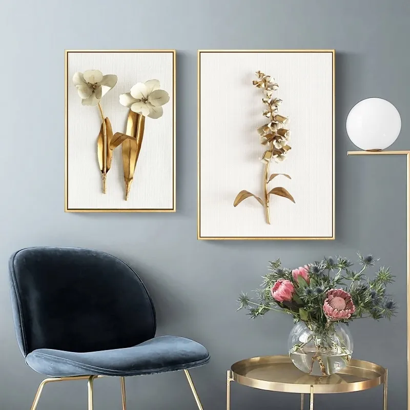 Nordic Golden Plant Leaves and Flowers Wall Art Pictures Canvas Painting Cuadros Posters and Prints for Living Room Decor6554423