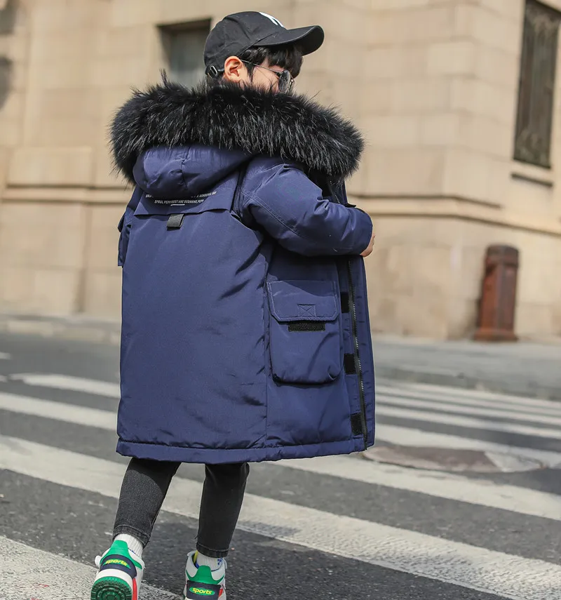 2020 Jongens Long Big Fur Collar Down Jackets Kinderen Winter Outdoor Buiten Winddicht Warm Down Down Coats Kids Wit Duck Down Jacket1562772