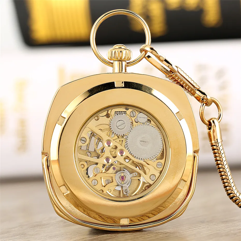 Antik mekanisk handvindande fickklocka lyxiga romerska siffror Display Pocket Pendant Clock med FOB-kedjan ny ankomst 2019 CX208P