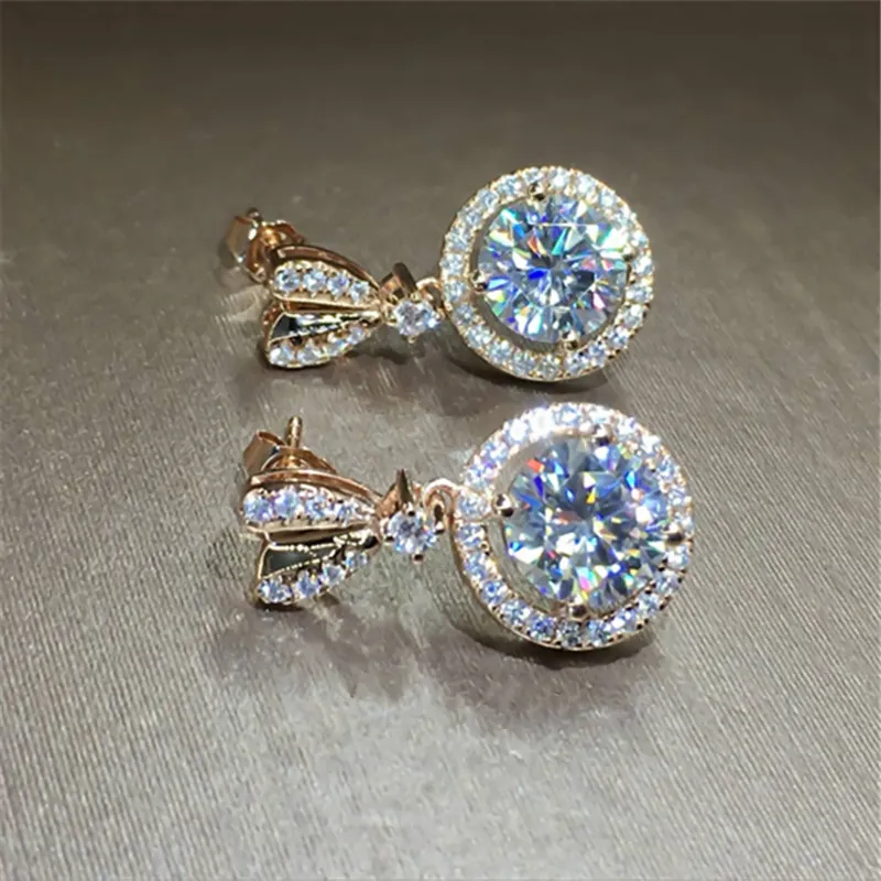 Bowknot 18K or rose diamant boucle d'oreille originale 925 bijoux en argent sterling fête de mariage boucles d'oreilles pour femmes de mariée 200233Y