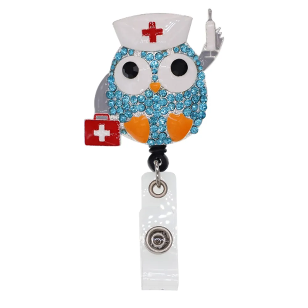 Anpassade nyckelringar Rhinestone Medical Nurse Doctor Badge ID Badge Holder Dractable Reel för dekoration269s